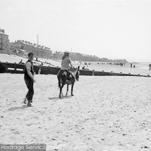 Girl riding a donkey on the beach