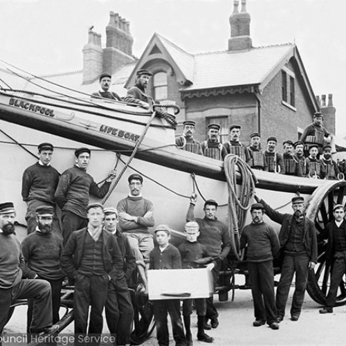 Crew in front of Lifeboat on wagon