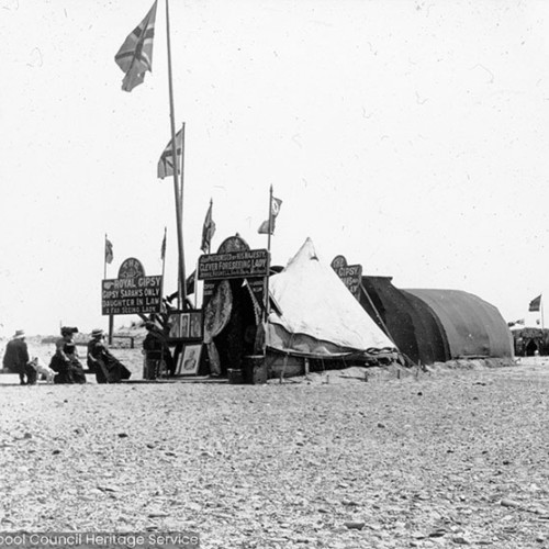 A fortune tellers tent on the beach