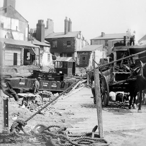 Horse and cart on a building site