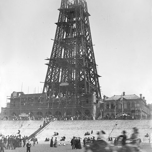 Unfinished Blackpool Tower viewed from beach
