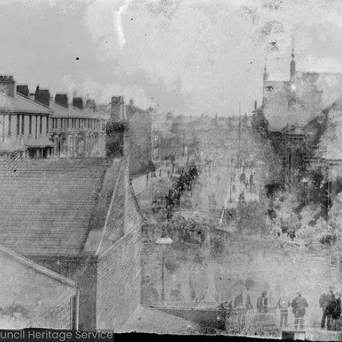 Street scene looking over rooves