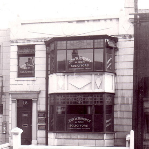 Street scene of office building.