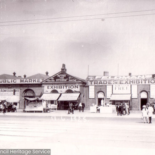 Street scene of a market building.