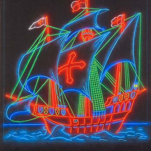 Illustration of an illumination in the shape of a sailing ship.