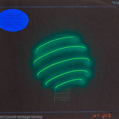Illustration of an illumination in the shape of a green striped ball