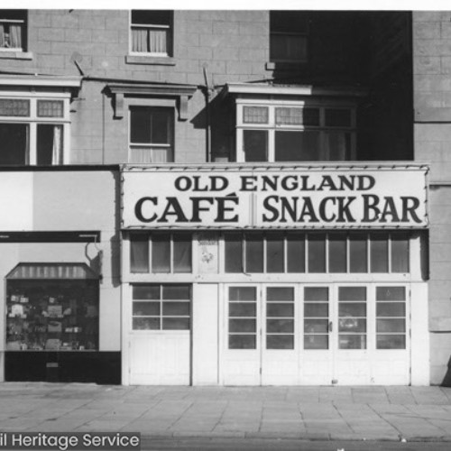 Exterior of the Old England Cafe Snack Bar.