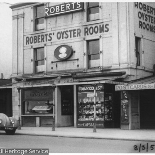 Exterior of Roberts' Oyster Rooms.