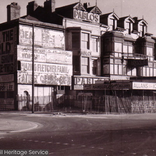 Row of buildings including Pablos, Allans Ices and Epstein's Eve.