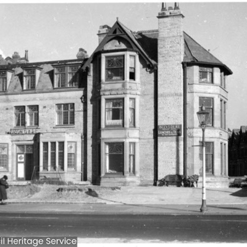 Belvedere and Avondale Hotel on street corner.