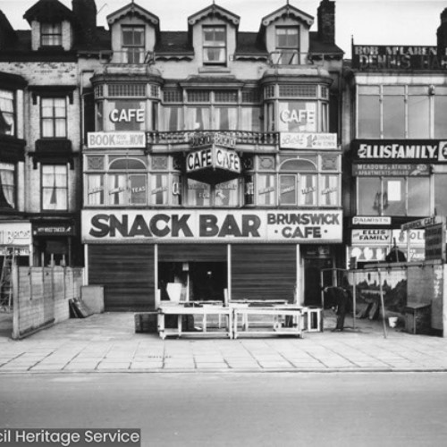 Row of buildings including Notarianni's Ices, Brunswick Cafe and the Ellis Family