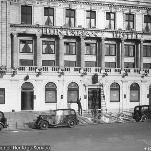 Exterior of the Huntsman Hotel.