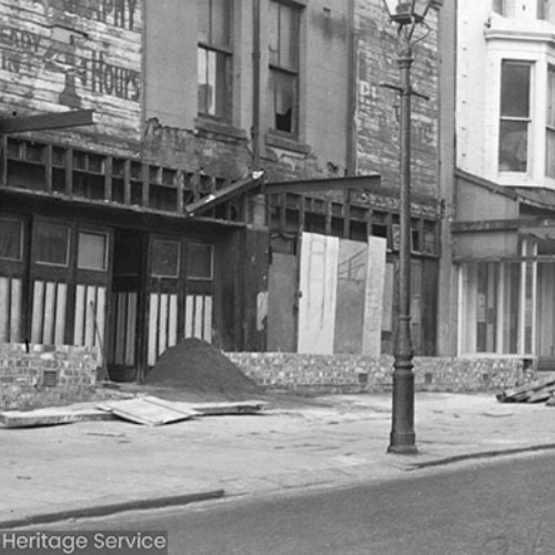 Former shop buildings, closed down and empty.