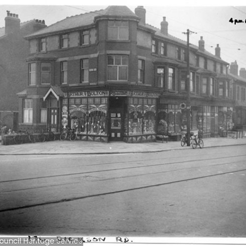 Street corner, with the Arthur Bolton shop on the corner.