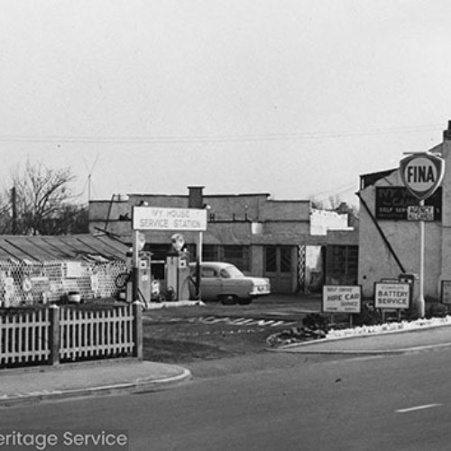 Ivy House Service Station, with a couple of cars on the forecourt.