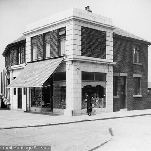 Shop front with awning.