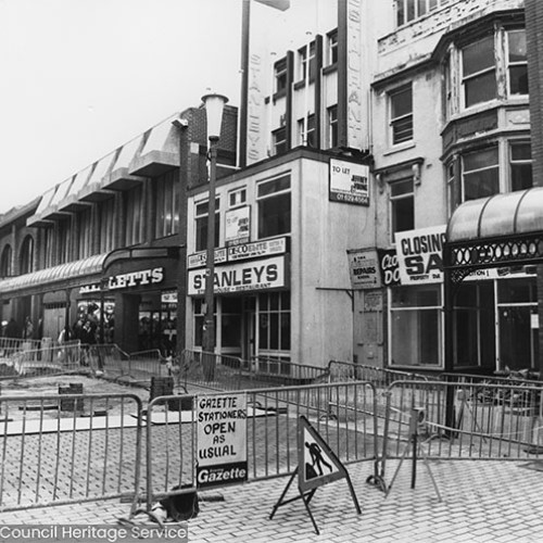 Road works taking place in front of the shops and Stanleys Restaurant.