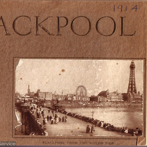 Guide book cover with sepia photograph of Blackpool North Pier and Promenade