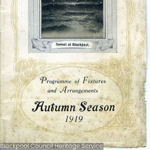 Guide book cover with a black and white photo of sunset over the sea. Text reads 'Programme of Fixtures and Arrangements.'