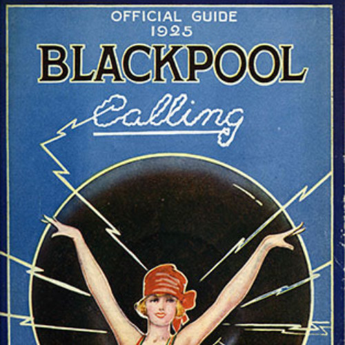 Guide book cover illustrated by woman in a bathing costume with Blackpool seafront in the background. Text reads 'Blackpool Calling.'