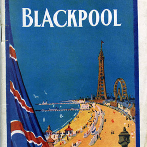 Guide book cover with illustration of Blackpool seafront with Union Flag in foreground. Text reads 'Britain's Playground.'