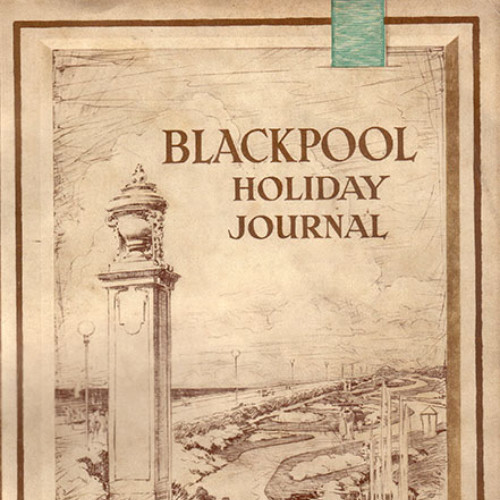 Guide book cover with line drawing of Blackpool seafront. Text reads 'Blackpool Holiday Journal.'