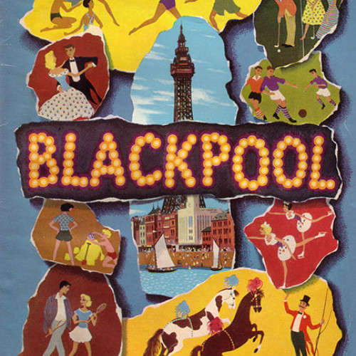 Guide book cover with illustrations of various Blackpool entertainments