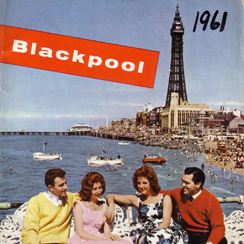 Guide book cover with photograph of two couples sat on a bench on Blackpool Central Pier