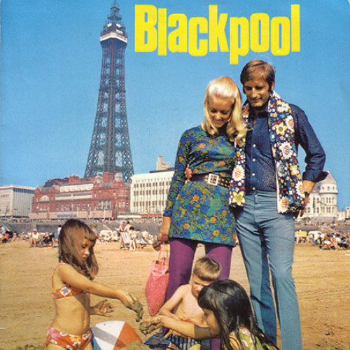 Guide book cover with photograph of family playing on Blackpool beach