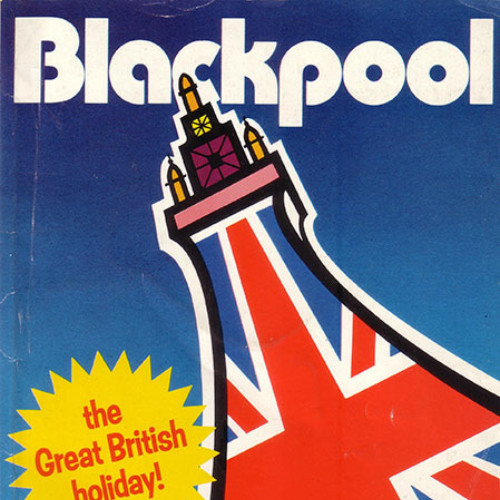 Guide book cover with illustration of Blackpool Tower with Union Jack design. Text reads 'The Great British Holiday.'