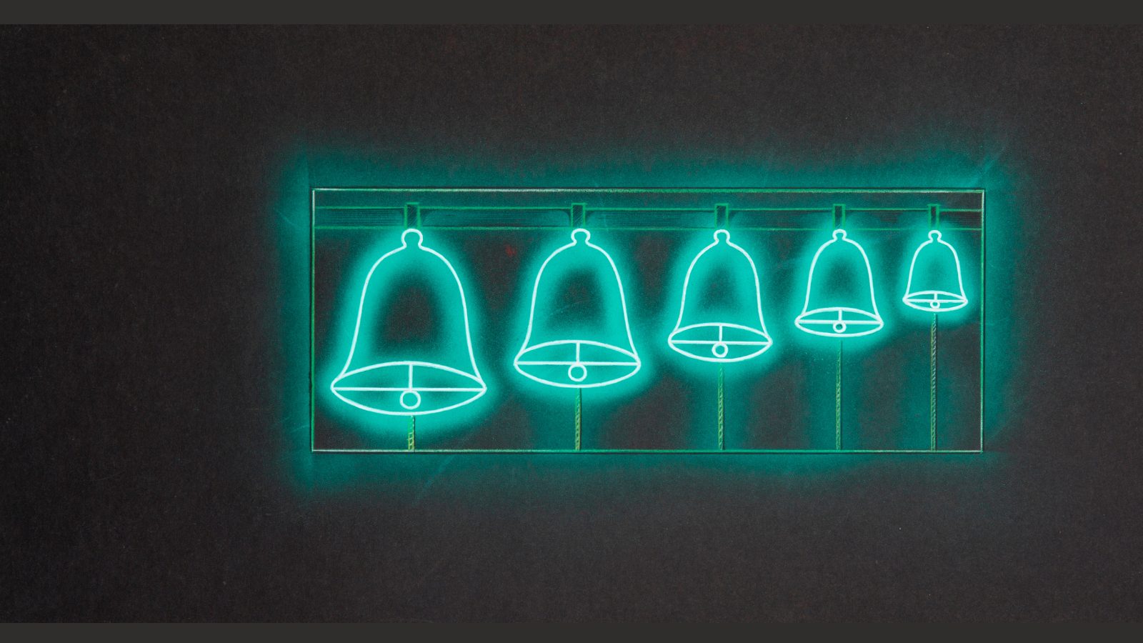 Concept design on black paper for a neon installations for town hall of 5 bells in turquoise