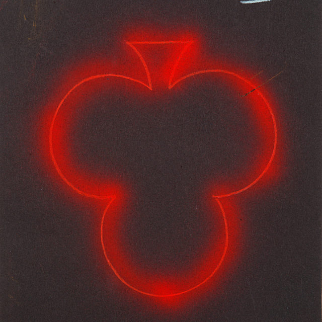 Concept design on black paper for a neon installations for playing card suits, a club in red