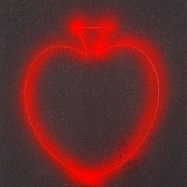 Concept design on black paper for a neon installations in the shape of the card suit a spade