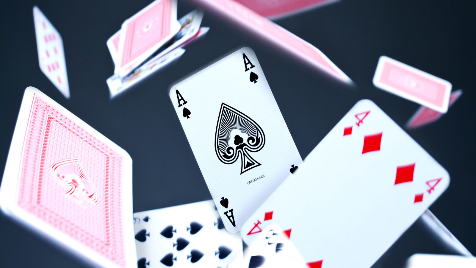A photograph of falling playing cards