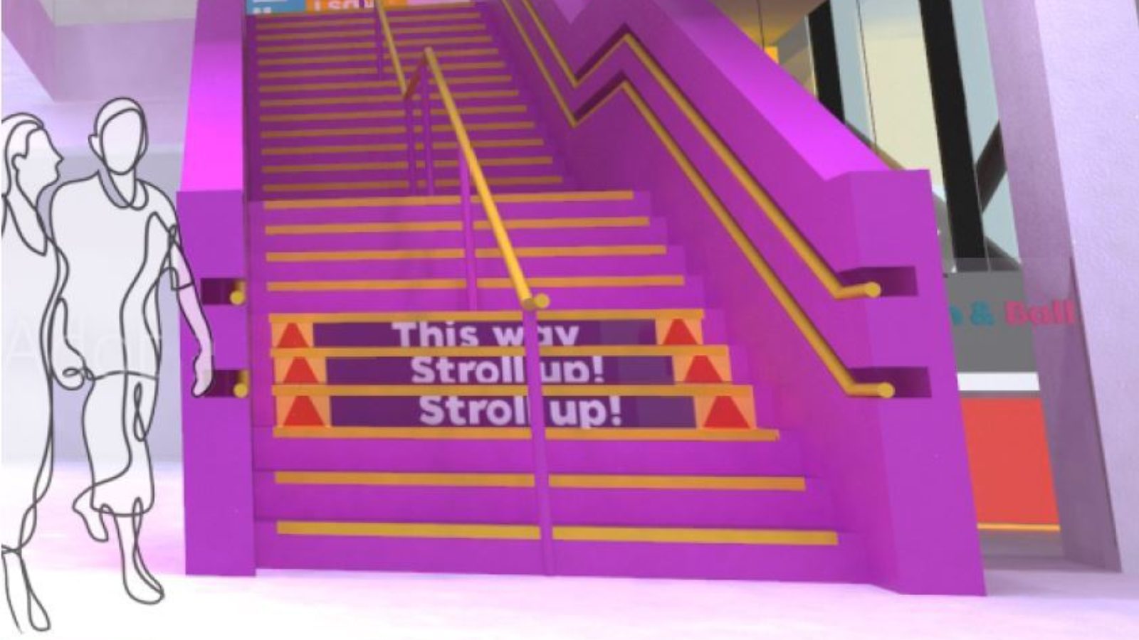 Visualisation of Showtown's pink stair case