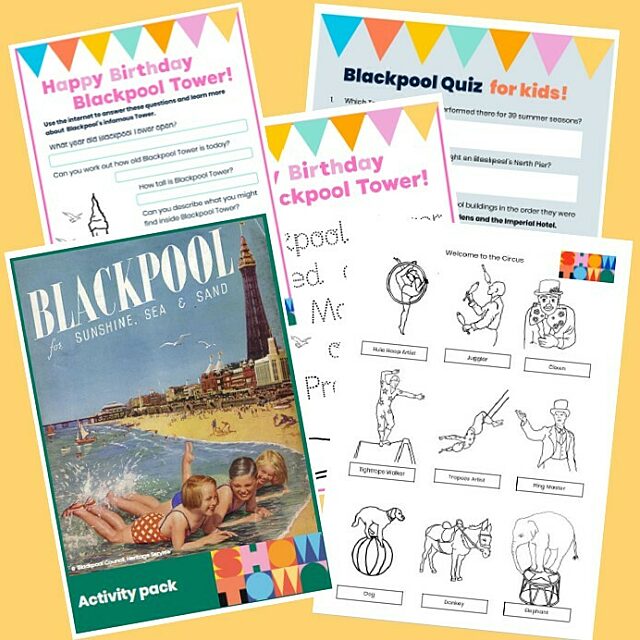 A selection of work sheets with illustrations about Blackpool