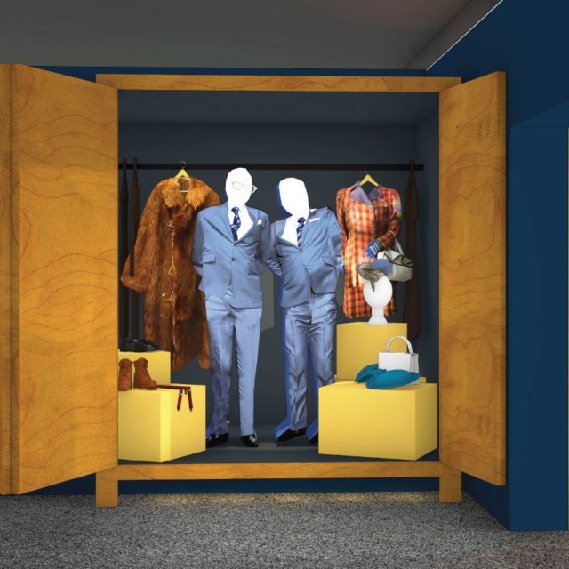 Artist impression of a wardrobe featuring Morecombe and Wise suits