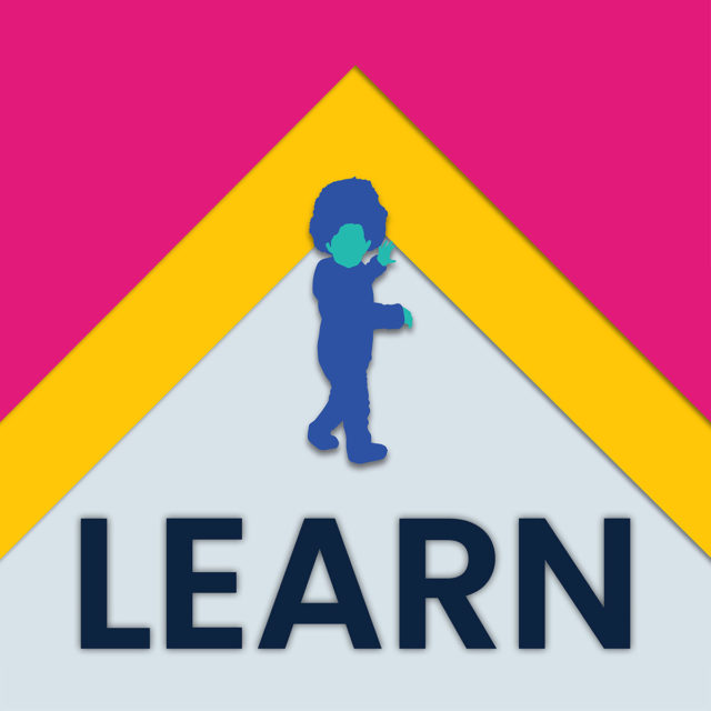 A bright illustration of someone dancing and the word 'Learn'