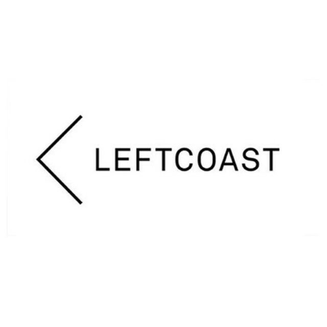 Left Coast logo. Black and white with an arrow to the left of the text.