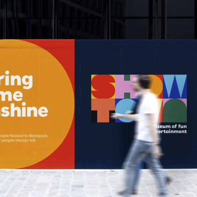 Visualisation of person walking past Showtown branding, with the words Bring me Sunshine.