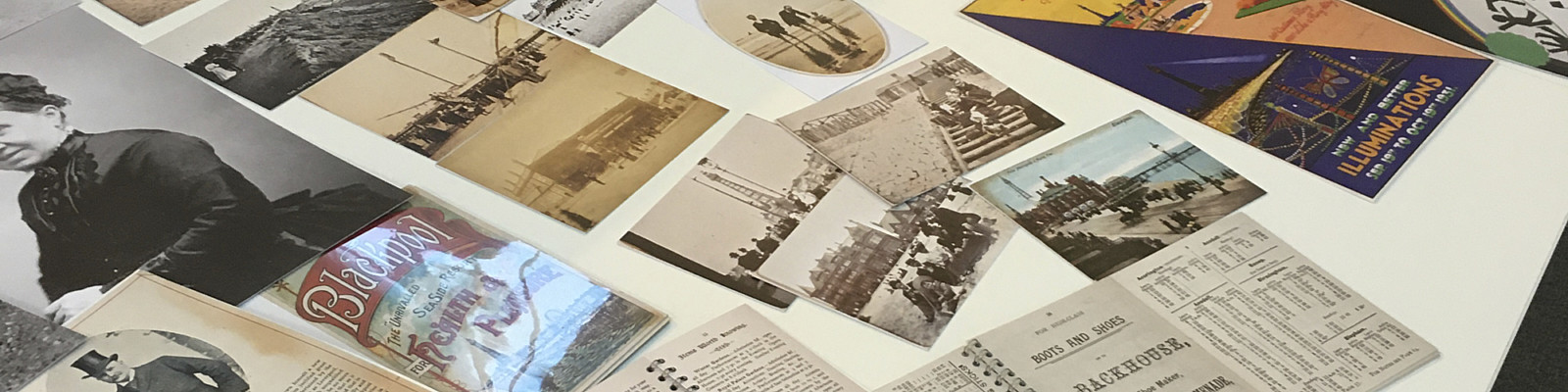 A table containing photographs and collections